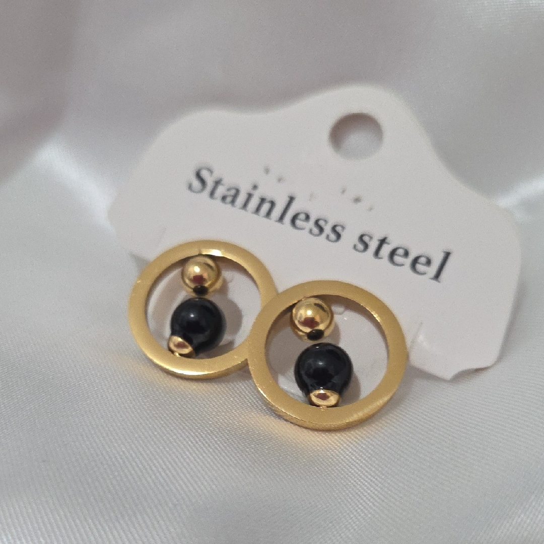 18k Gold Plated Gold And Black Stainless Steel Earrings